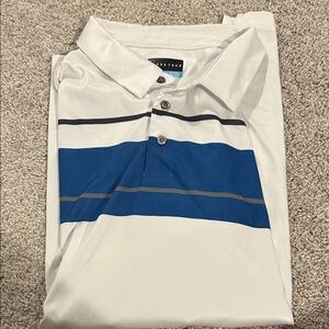 PGA Tour White and Blue Striped Polo Shirt